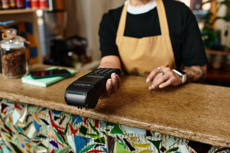 A young woman smiles while chatting with the friendly barista at a cozy brunch cafe.