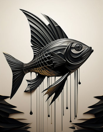 An artwork showcasing the fish in black ink, significance of environmental protection on Earth Day.の素材