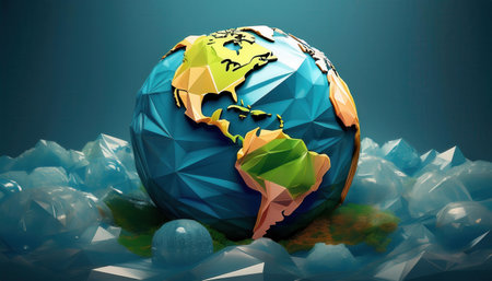 A vibrant representation of Earth highlights waste sorting and environmental care efforts.の素材