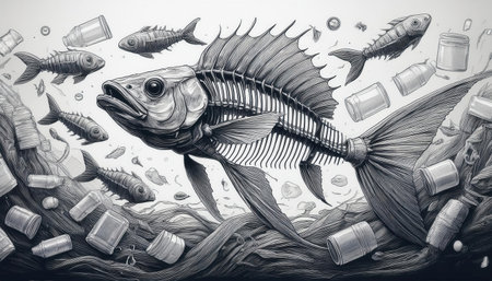 A vibrant depiction highlights the urgent need to protect our environment and sort waste.の素材