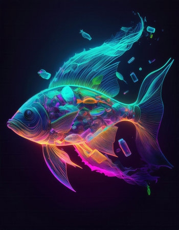 A colorful fish made from waste highlights the need for waste sorting and Earth protection.の素材