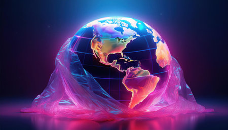Vibrant colors illuminate a globe symbolizing environmental protection efforts on Earth Day.の素材