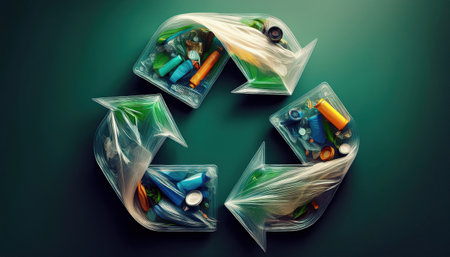 This vibrant illustration highlights recycling and waste sorting for Earth Day.の素材