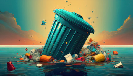 Bright colors symbolize the urgent need for waste sorting and environmental protection today.の素材