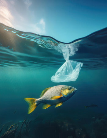 Marine life faces plastic pollution, highlighting the need for awareness and conservation.の素材