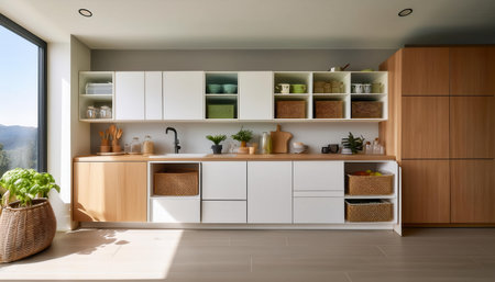 Organizing a kitchen with eco friendly practices for Earth Day celebration and awarenessの素材