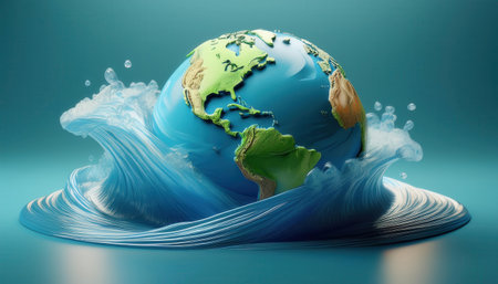 Colorful Earth with vibrant waves, symbolizing care for the environment and sustainability.の素材