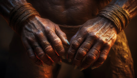 Hands in rope, revealing stories of strength and resilience.の素材