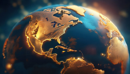 Vibrant illustration showcases Earths continents and oceans in colorful detail.の素材