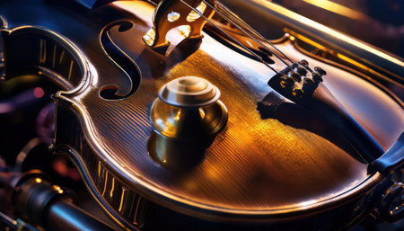 A beautifully crafted violin shines with rich colors and captivating details, inviting admiration.の素材