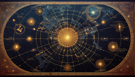 Celestial bodies glow amid a vivid tapestry of colors, capturing the essence of the universe.の素材