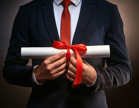 Holding a diploma with pride, the individual honors their hard work and success.の素材