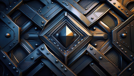 Complex patterns and geometric shapes form a striking industrial backdrop filled with detail.の素材