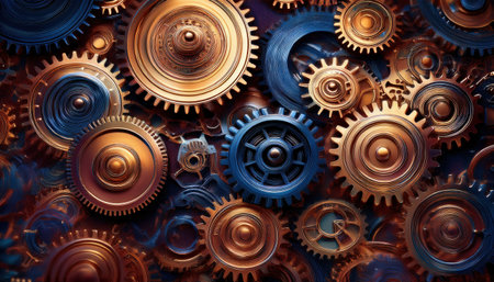 An exquisite arrangement of metal gears showcases the allure of modern industrial design.の素材