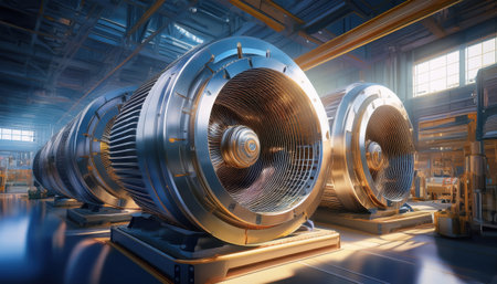 Turbine engines featured in a modern industrial facility showcasing advanced design.の素材