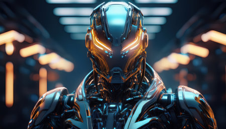 Advanced robotics come to life through intricate design and vibrant metallic finishes.の素材