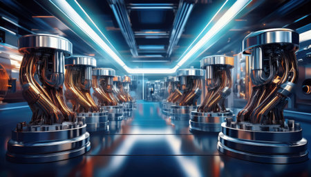 Futuristic setting features advanced industry elements with complex connections and sleek lines.の素材