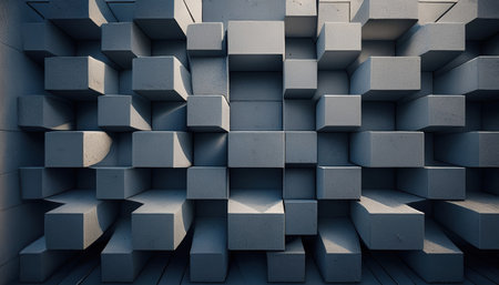Concrete blocks form an abstract arrangement, adding depth to a modern industrial backdrop.の素材