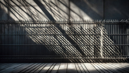 Light interacts with an industrial wall, creating complex patterns and textures in urban space.の素材