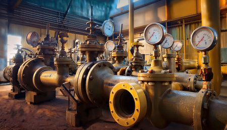 An in depth look at modern valves and gauges in industrial design.の素材