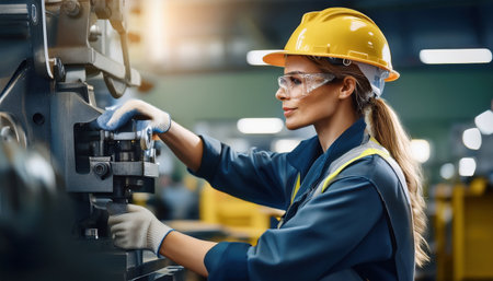 A determined worker actively engages with industrial machinery, showcasing skill and expertise.の素材