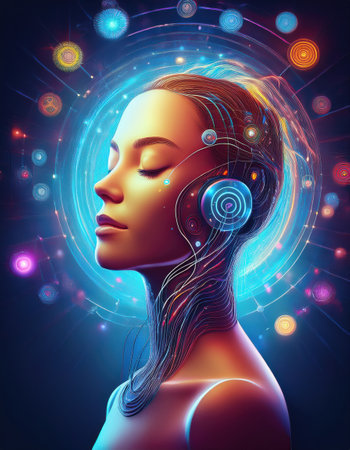 A creative representation of self care reflects vibrant energy and contemporary health themes.の素材