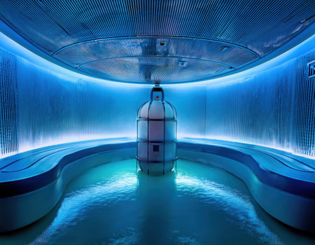 Relax in a contemporary space filled with soothing light and tranquil water, perfect for self care.の素材