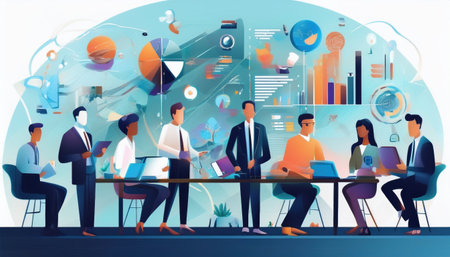 Team members engage in dynamic discussions about technology and finance, shaping new strategies.の素材