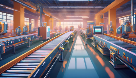 A cutting edge facility features advanced robotic systems and automation processes for innovation.の素材