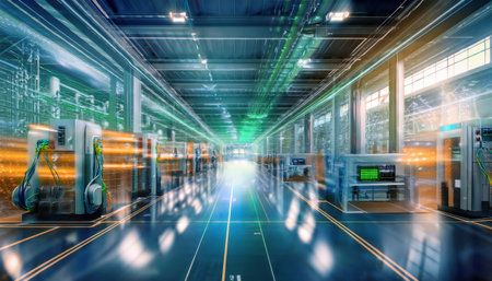 A vibrant industrial setting highlights advanced automation, symbolizing progress.の素材