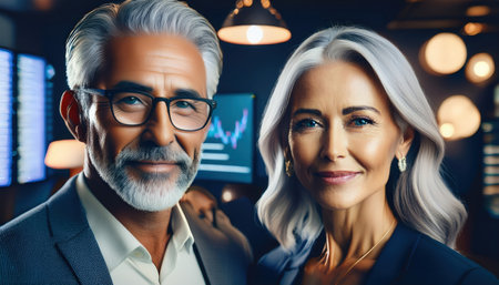 Two professionals engage in a discussion about cryptocurrency trends in a tech-savvy office.の素材