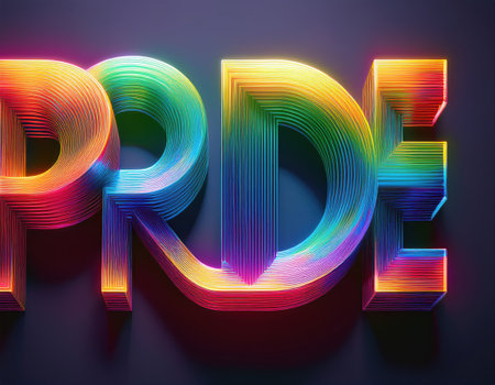 Bold neon letters spell out pride, showcasing the vibrant colors and spirit of lgbtq celebration.の素材
