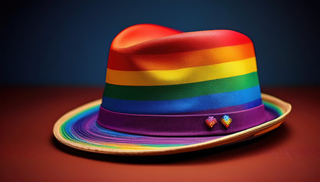 A rainbow striped hat symbolizes pride and inclusivity at the celebration.の素材