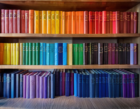 A colorful display of books celebrates LGBTQ pride and diversity beautifully.の素材