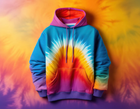A vibrant tie dye hoodie exudes joy, perfect for celebrating LGBT pride.の素材