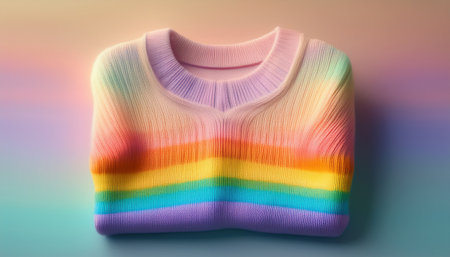 A cozy sweater showcasing a vibrant rainbow pattern lies elegantly, symbolizing love and unity.の素材