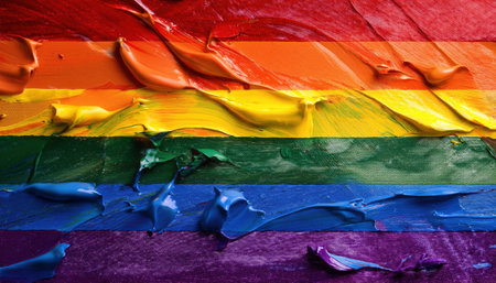 Bold strokes of paint create a stunning rainbow backdrop symbolizing diversity during pride events.の素材