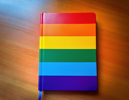 A vibrant journal showcases pride and support for the LGBT community with rainbow colors.の素材