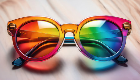 Vibrant glasses reflect rainbow hues, symbolizing joy and unity during lgbt pride celebrations.の素材