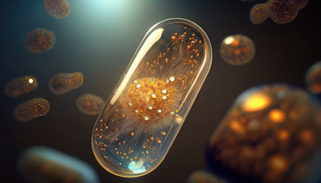 Detailed representation of microscopic cellular activity showcasing intricate biological processesの素材