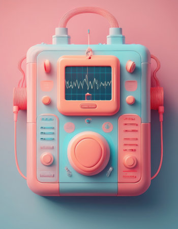 Eye catching illustration of a medical device designed for emergency applications in vibrant hues.の素材