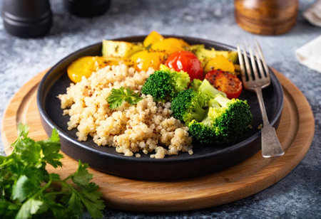 A vibrant selection of fresh ingredients, beautifully arranged for a delightful meal experience.の素材