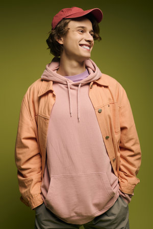 Stylish young man in vibrant clothes embodies the spirit of youth culture.