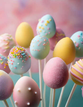 Delightful pastel egg pops create a joyful festive atmosphere for Easter.の素材