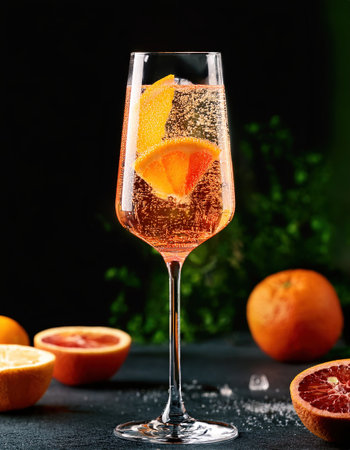 Bright and fruity cocktail showcases summers bounty with tangy citrus and effervescent bubbles.の素材