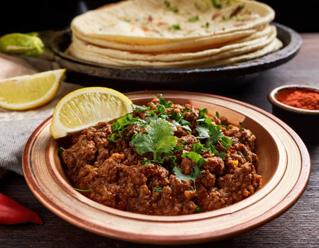 Savor a delicious summer meal with a rich meat dish and warm flatbreads.の素材