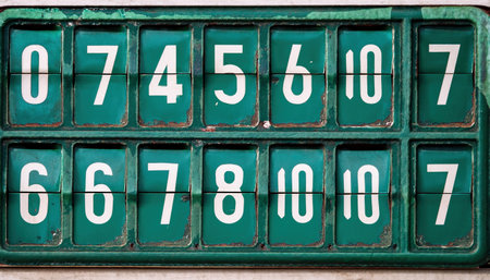 Numbers display compelling scores from an exciting event at a bustling sports arena.の素材