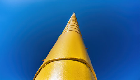 A tall yellow pole stands out against the clear blue sky, evoking a sense of height.の素材
