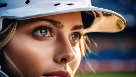 A young athlete displays intense focus and passion while preparing for a crucial game.の素材