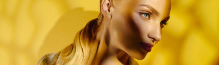 A young woman showcases her elegant profile with radiant skin and flowing hair in a bright setting.
